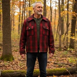 Woolrich Vintage 50s Red Buffalo Plaid Mackinaw Hunting Jacket SZ 40 Talon